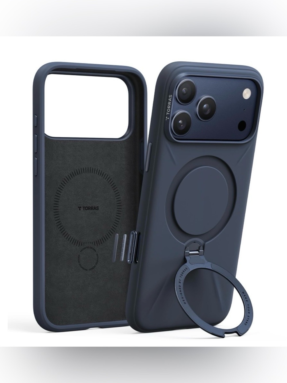 TORRAS “Q3” iPhone 17 Pro Silicone 360 Stand Case - DEEP BLUE